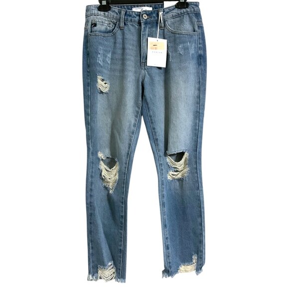 KANCAN New Distressed Raw Hem High Rise Mom Jeans size 5/26 - Picture 1 of 14